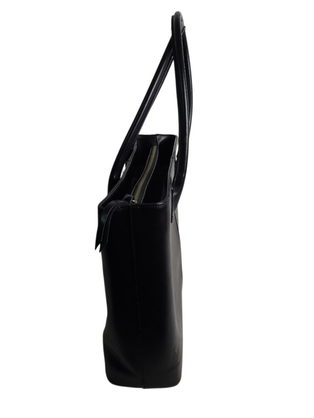 J.Crew Classic Black Leather Tote Bag Purse 3 Compartment Shoulder Strap Carry - Picture 5 of 16